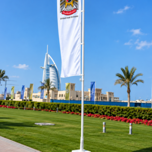 L Shape Advertising Flag with Heavy Concrete Base Dubai